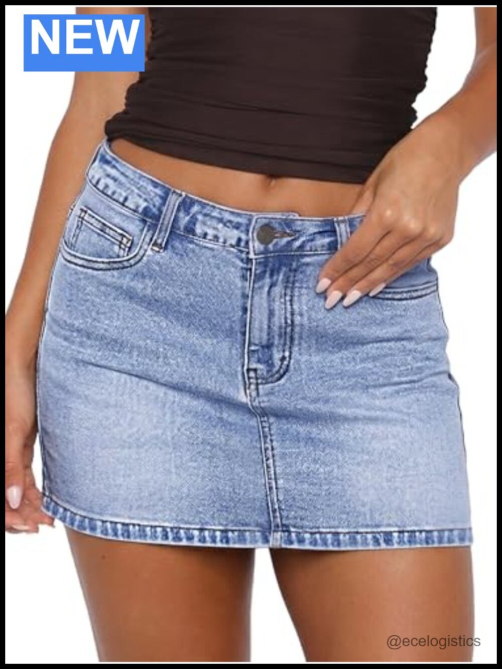 Women's Denim Mini Skirt High Stretch Bodycon Low Rise with Pockets